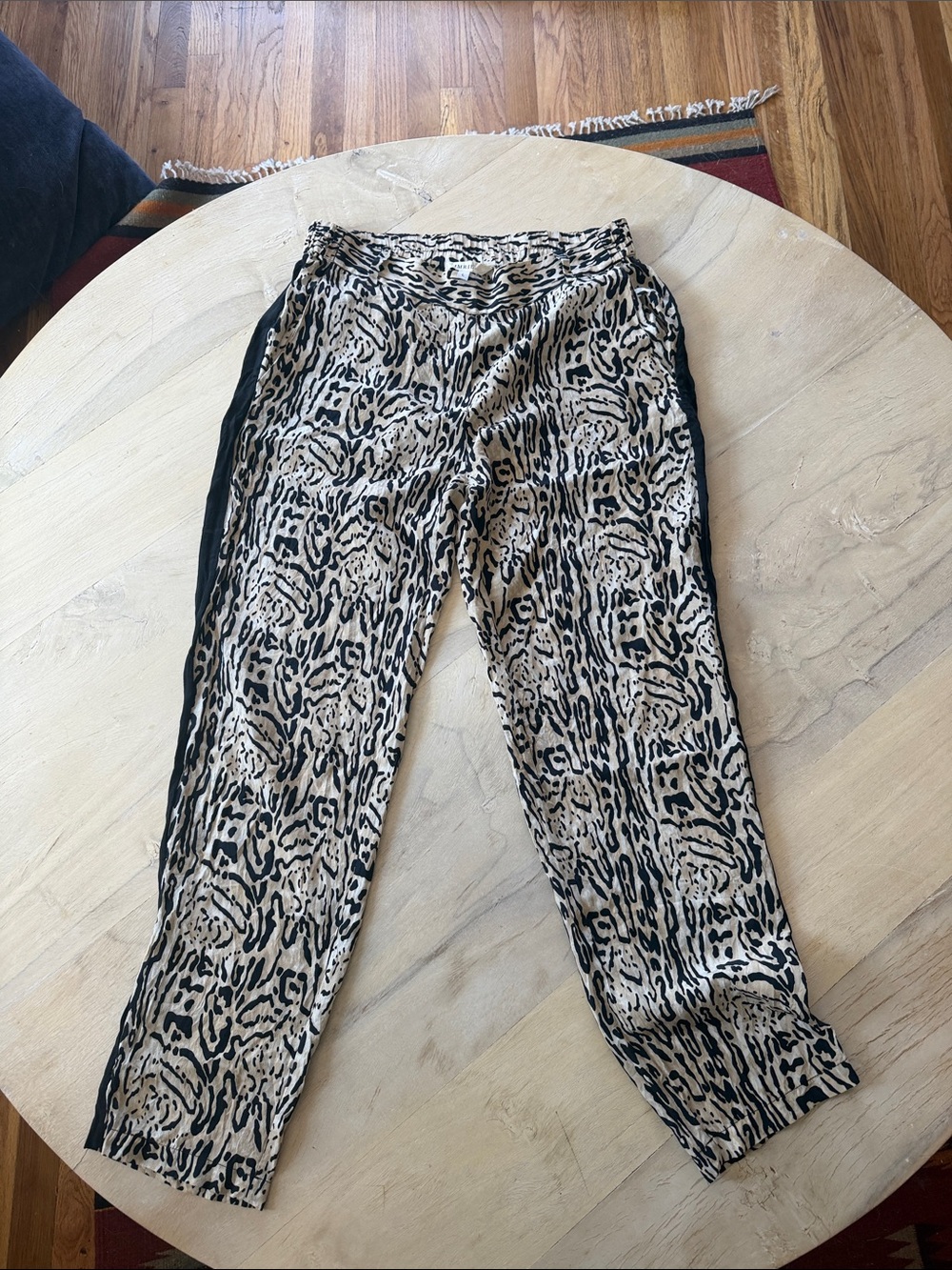 Women's Beige & Black Animal Print Silk Pants